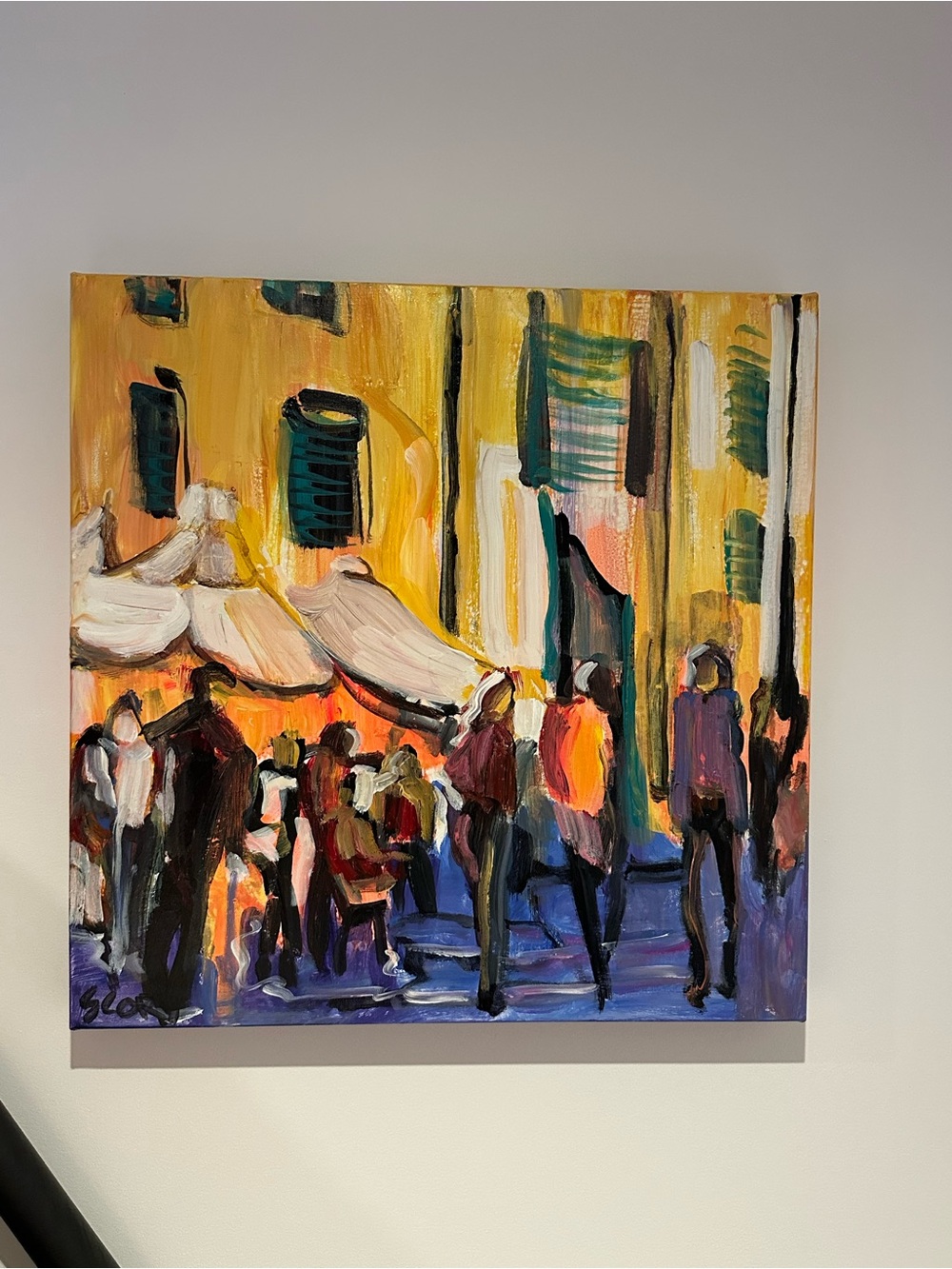 Original Acrylic Abstract Market Scene Wall Art